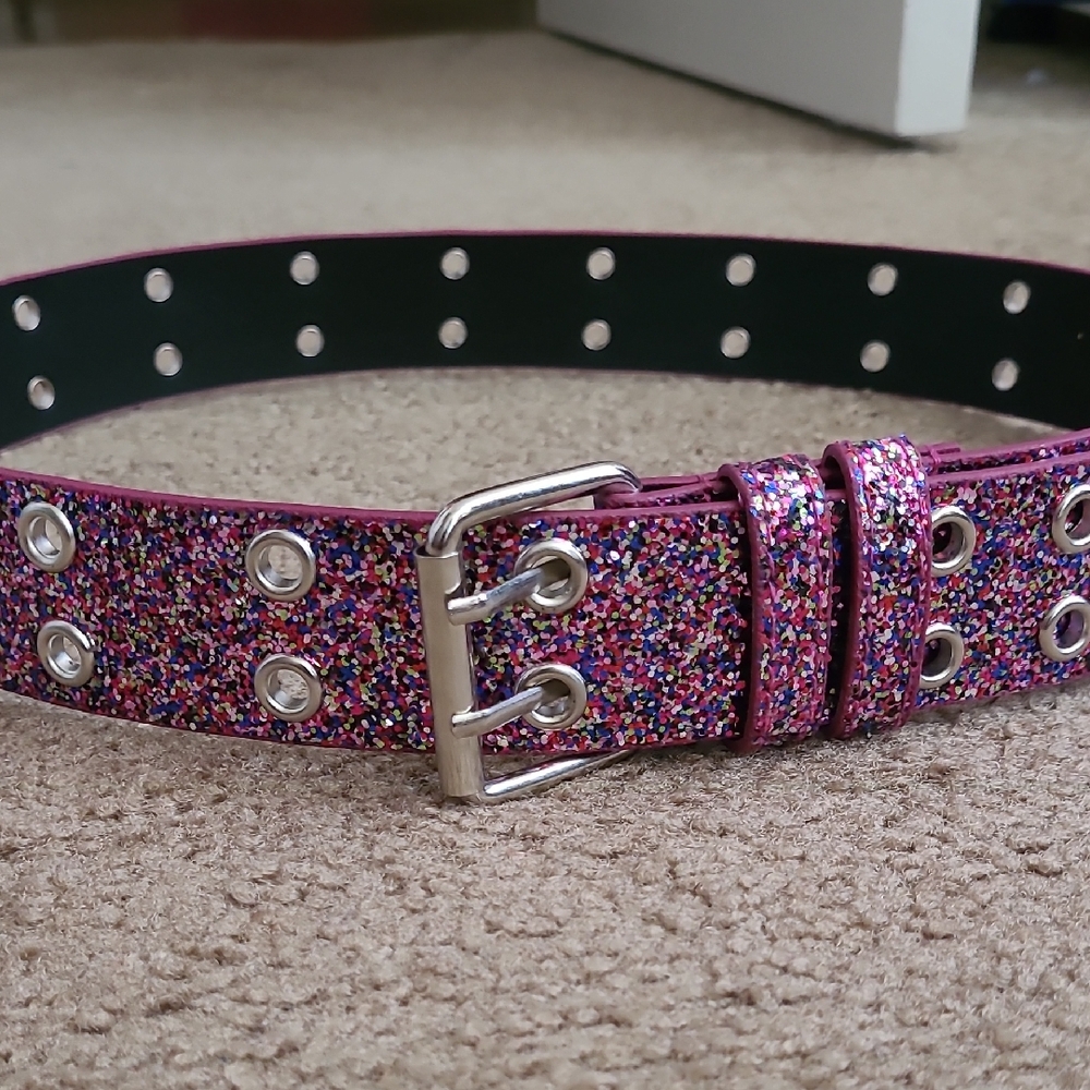 NWT! Multicolor Glitter Belt with Silver Buckle, Size Large